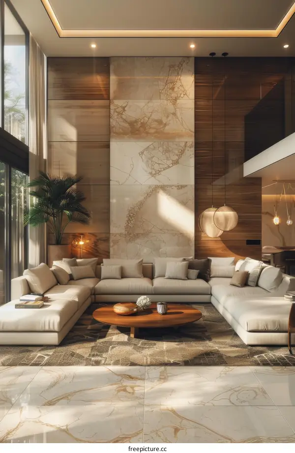 Modern Living Room with Natural Elements and Open Floor Plan