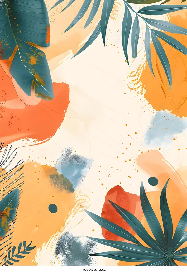Abstract Tropical Leaves Watercolor Background