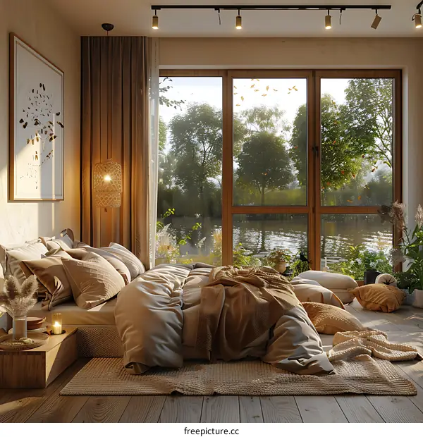 Bedroom of a lakeside cabin