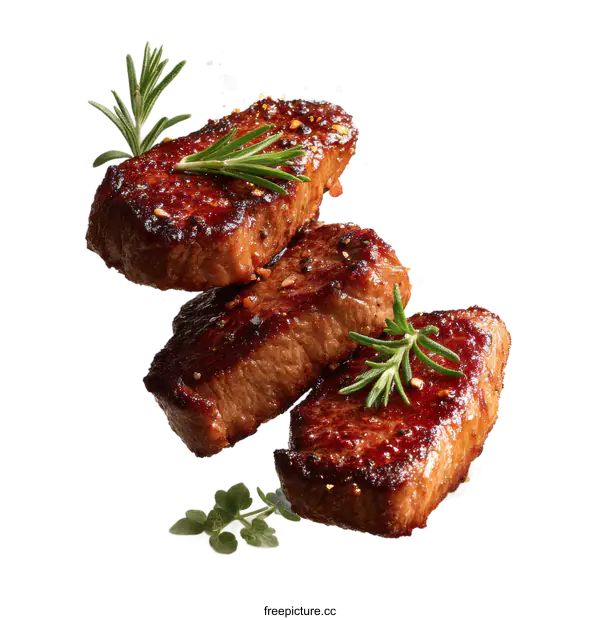 [Transparent Background PNG]Delicious Roasted Beef Steaks with Herbs