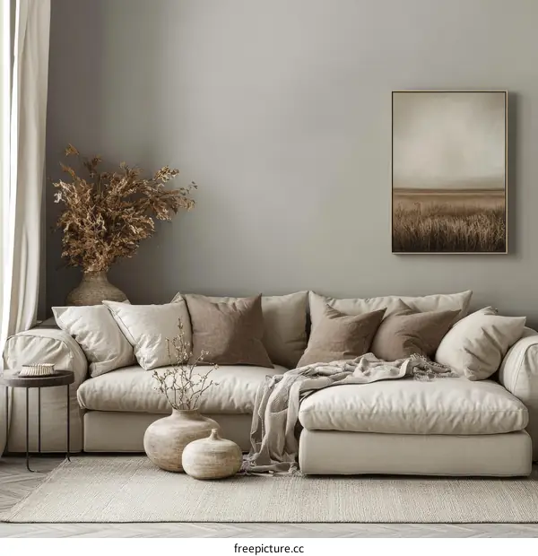 Modern Beige Sectional Sofa Living Room Design