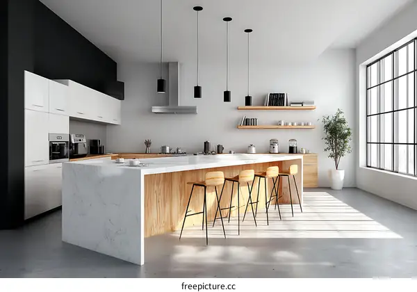Modern Kitchen Design with Wooden Island