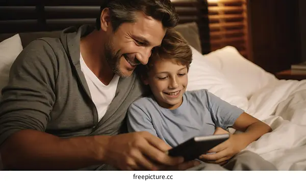 Father and son reading a bedtime story