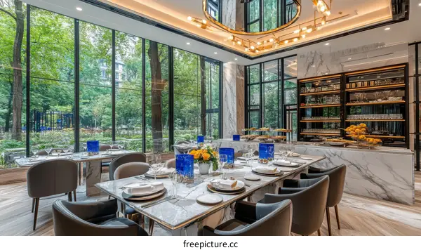 Luxury Restaurant Dining Room with City Views