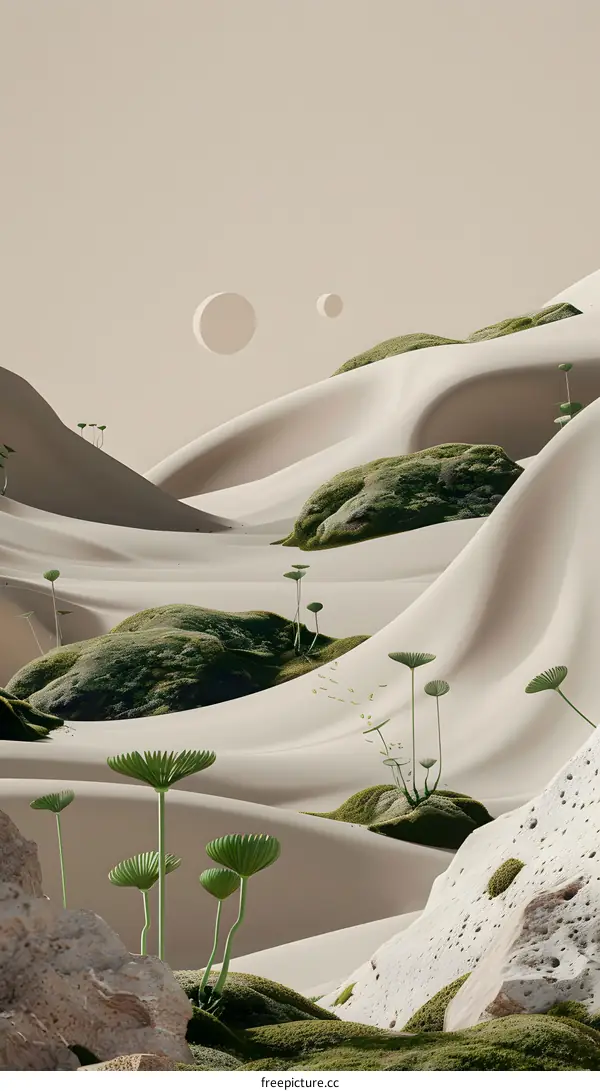 Abstract Minimalist Landscape With Green Plants