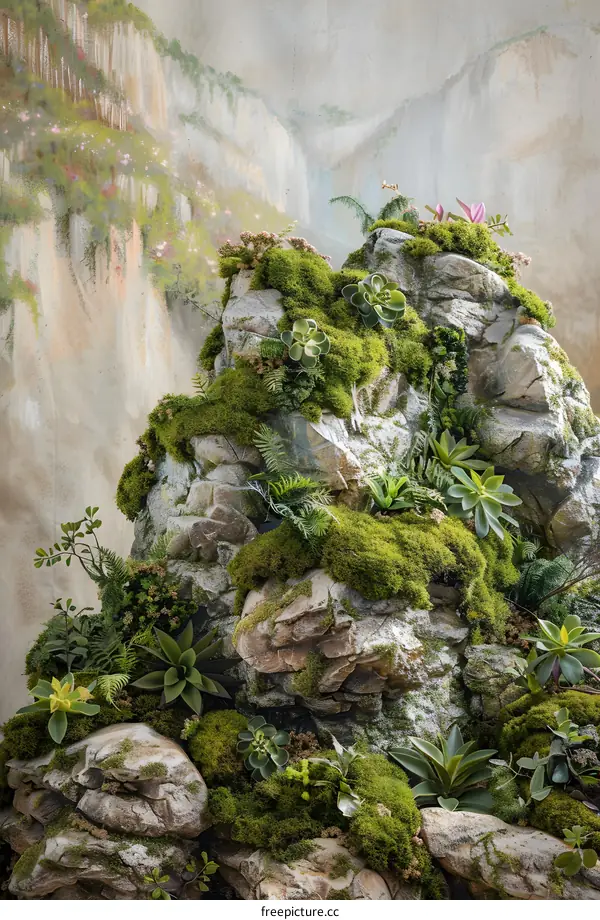 Green Plants Growing on a Stone Mountain