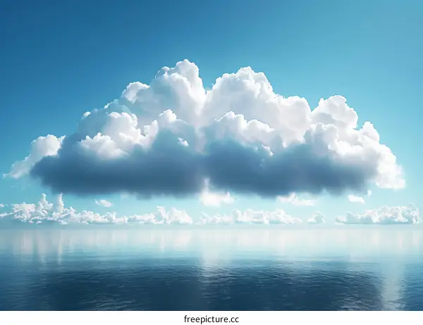 White Cumulus Clouds Over Calm Blue Ocean