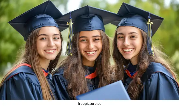 Three Graduates Celebrating Graduation Day