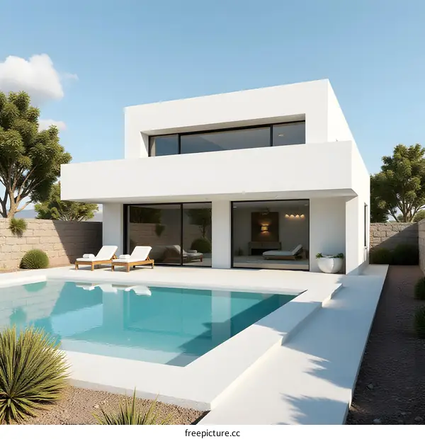 Modern Minimalist White House With Swimming Pool