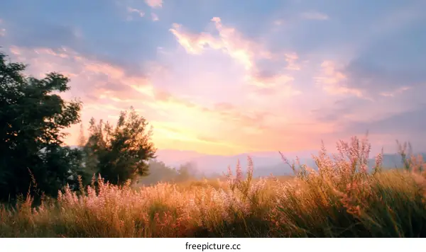 Beautiful Sunrise over a Field of Grass