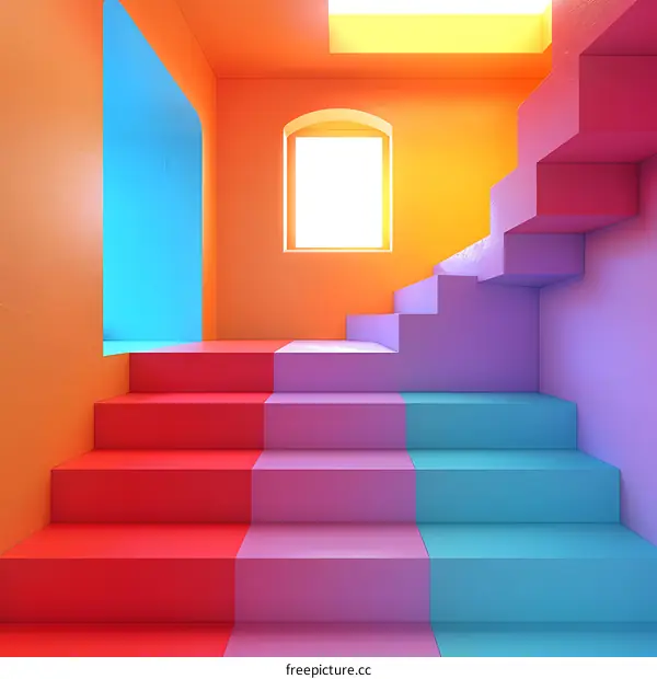 Colorful 3D rendered staircase with bright colors