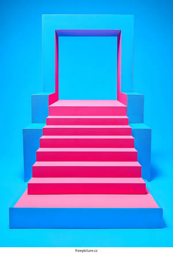 Minimalist Pink And Blue 3D Staircase