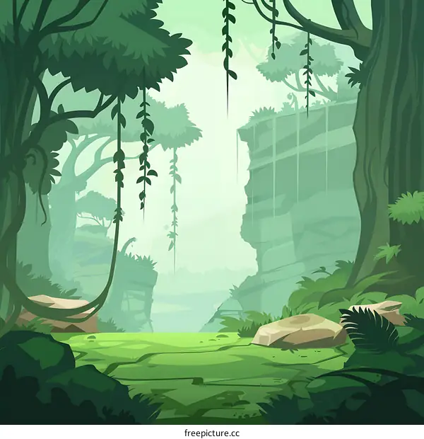 Green Jungle Landscape Illustration