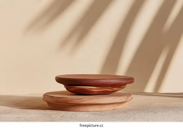 Wooden Display Stand Against Beige Background