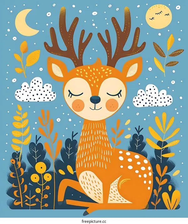 Cute Deer Illustration With Nature Elements