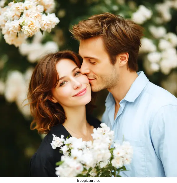Couple Kissing in a Floral Garden