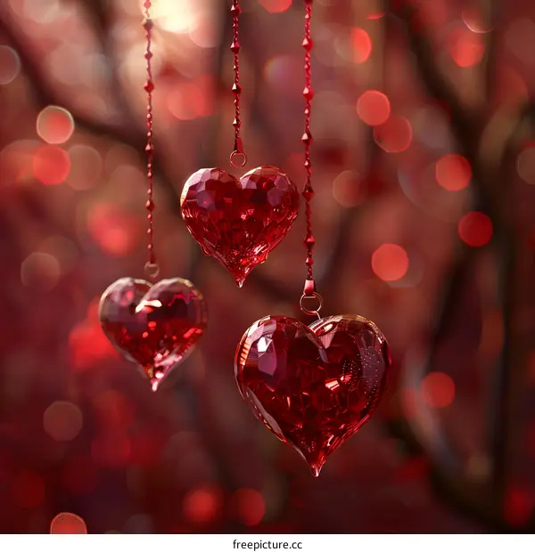 Red crystal heart-shaped pendants