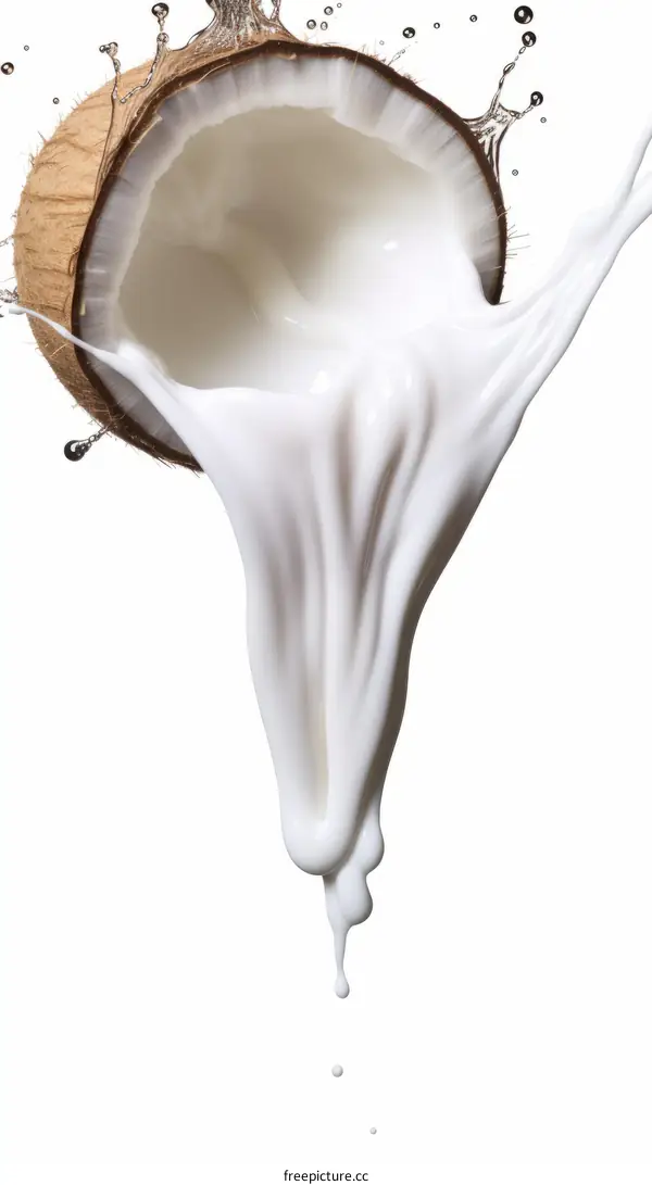 Coconut Milk Splashing Out of a Coconut