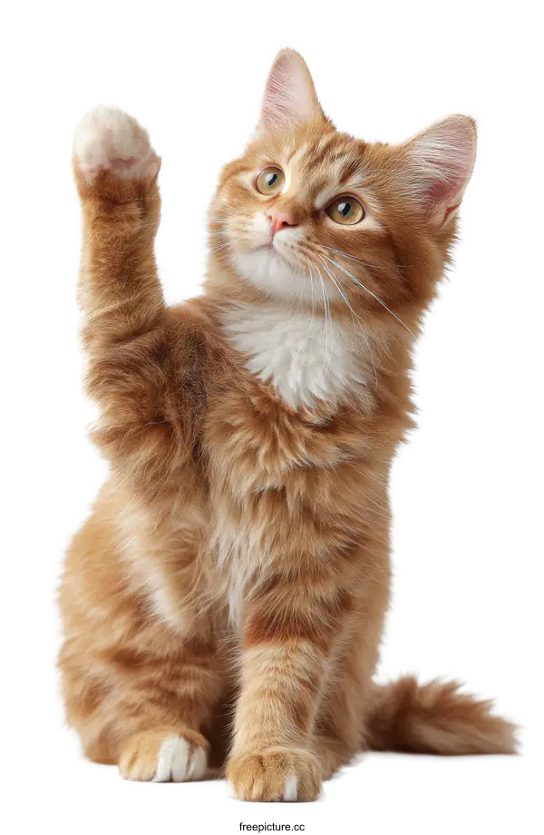 [Transparent Background PNG]Adorable Ginger Kitten Raising Paw
