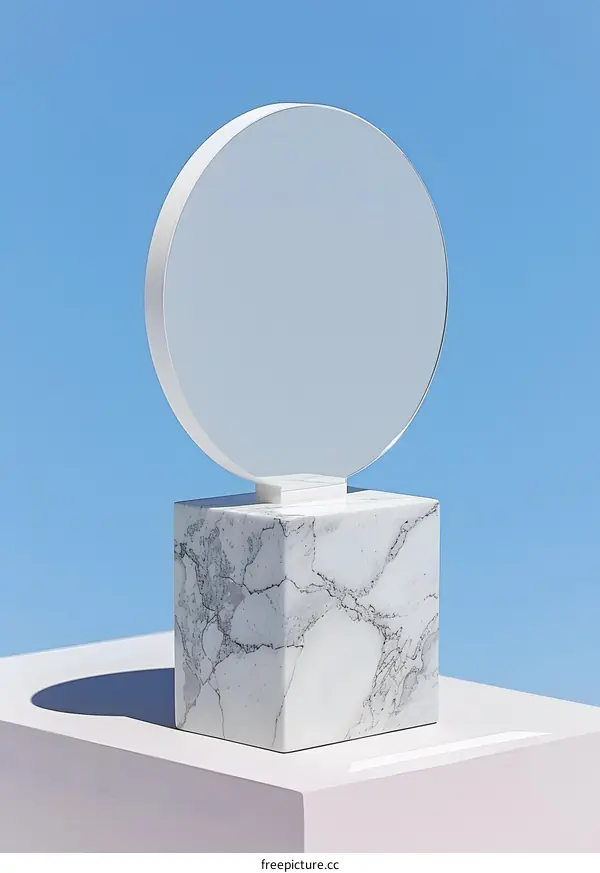 White Marble Base with Round Mirror on Top