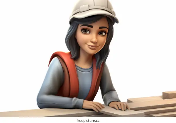 Confident female carpenter wearing hard hat and safety vest
