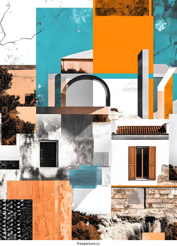 Abstract Collage with Geometric Shapes and Architectural Elements