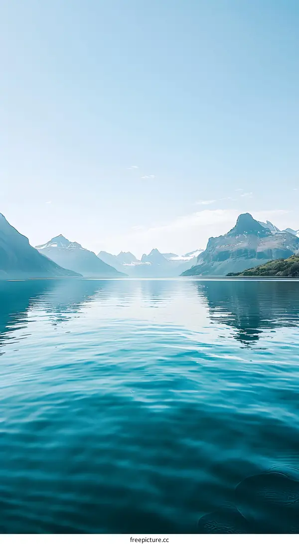 Peaceful Blue Lake with Mountains in Background