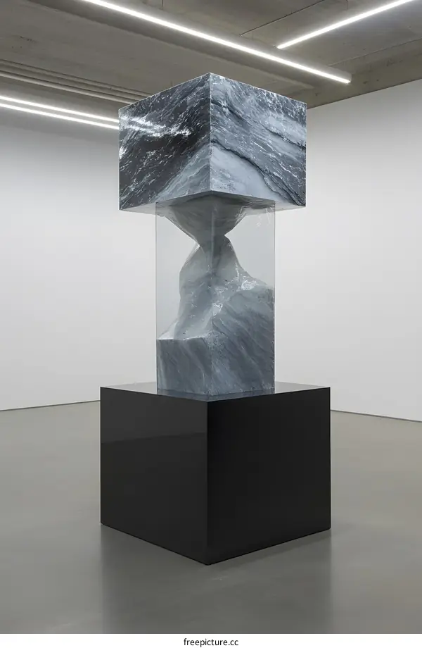Abstract Marble Sculpture on a Black Base