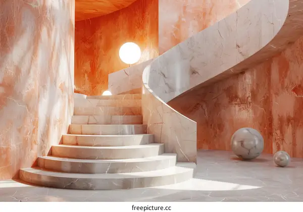 Stylish Marble Spiral Staircase Interior Design