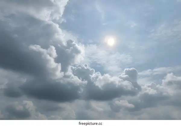 Stunning Sky with Fluffy Clouds and Sun
