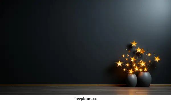 Two vases with glowing stars on a dark background