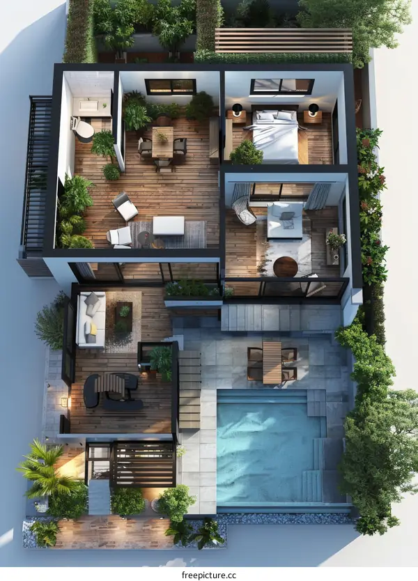 Modern Rooftop Apartment Floor Plan Illustration