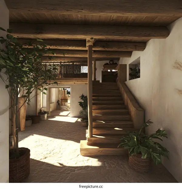 Wooden Staircase in a Rustic Interior Design