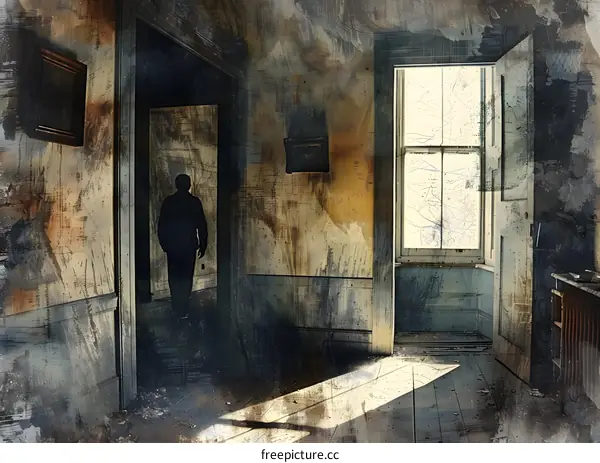 Man walking in a haunted house