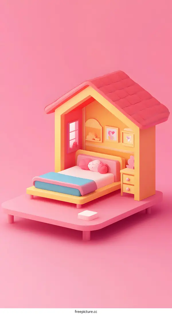 3D Illustration of Minimalist Bedroom in a House