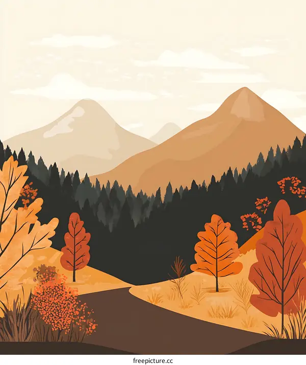 Autumn Landscape With Mountains and Trees