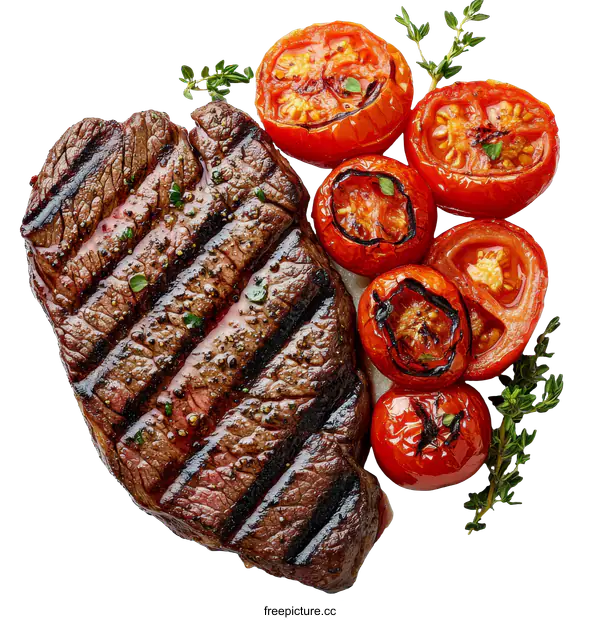 [Transparent Background PNG]Grilled Steak with Roasted Cherry Tomatoes