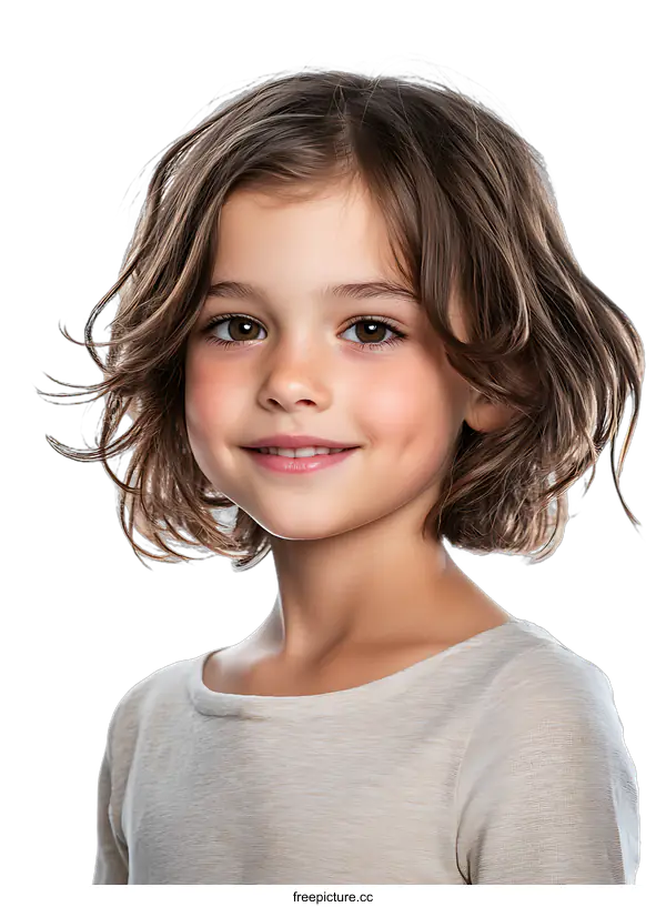 [Transparent Background PNG]Portrait of a Smiling Young Caucasian Girl with Brown Hair