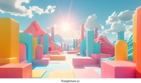 Abstract Cityscape with Colorful Geometric Shapes