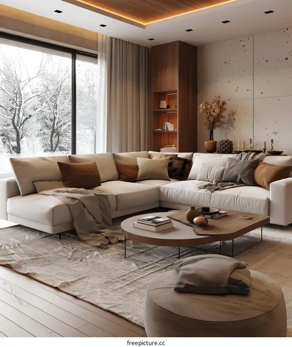 Modern Living Room Design with Large Window and Comfy Sofa