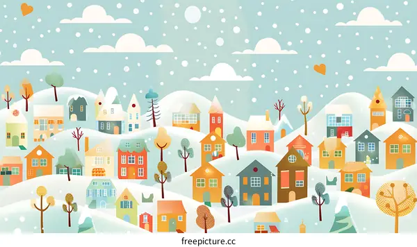Snowy Winter Village Illustration
