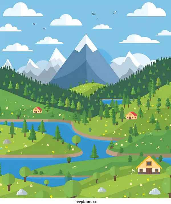 Flat Design Mountain Landscape Illustration