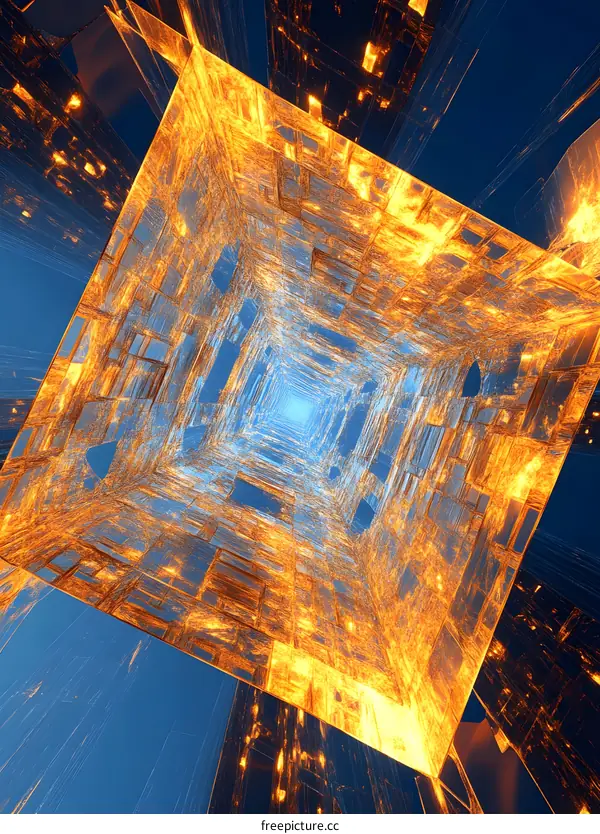 Abstract 3D Golden and Blue Tunnel