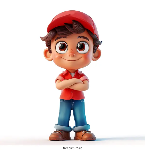 Confident Cartoon Boy with Arms Crossed