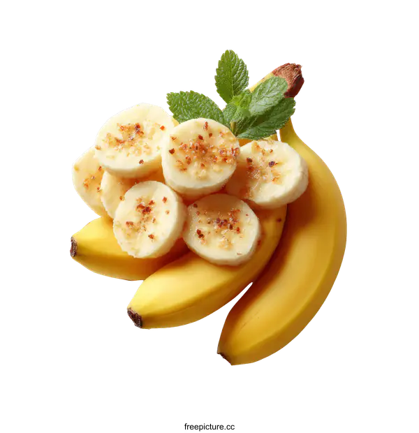 [Transparent Background PNG]Sliced Bananas with Seasoning and Mint