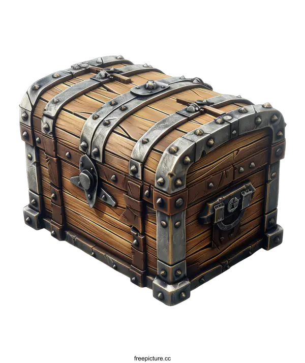 [Transparent Background PNG]An illustration of a wooden treasure chest with metal details