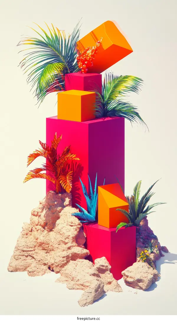 Abstract Colorful Geometric Composition with Plants