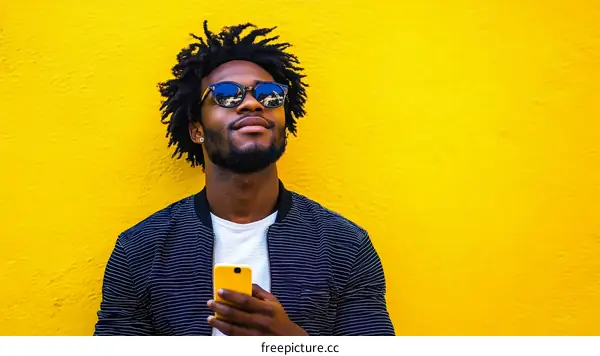 Stylish Young Man with Mobile Phone against Vibrant Yellow Background