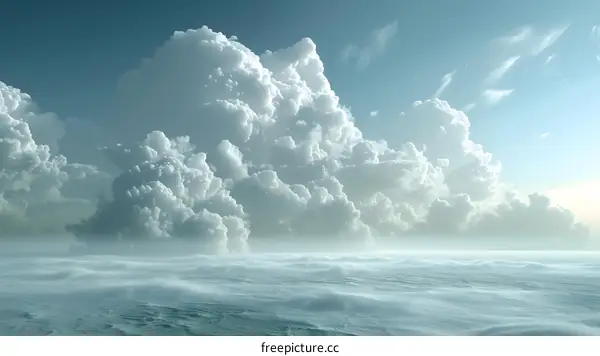 white cloudscape with blue sky and distant mountains