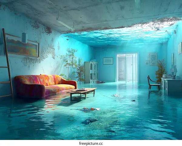 Flooded Room Interior Scene Illustration